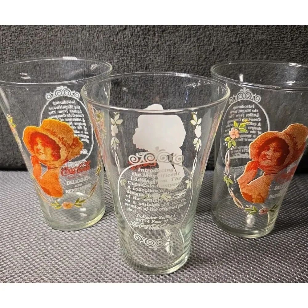 vintage Coca-Cola Magnificent Ladies Collector Series 16oz flair glass Set Of 3